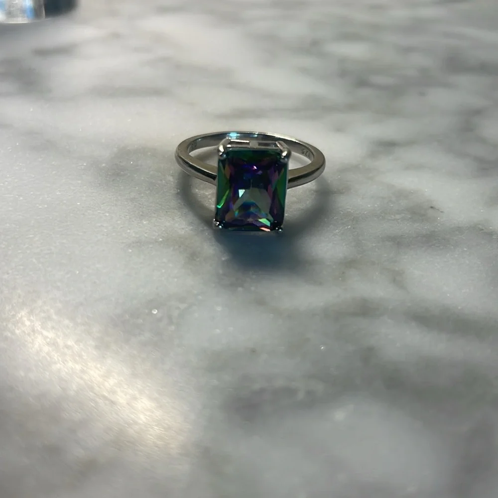 Large Mystic topaz solitaire ring 925 sterling silver size 6